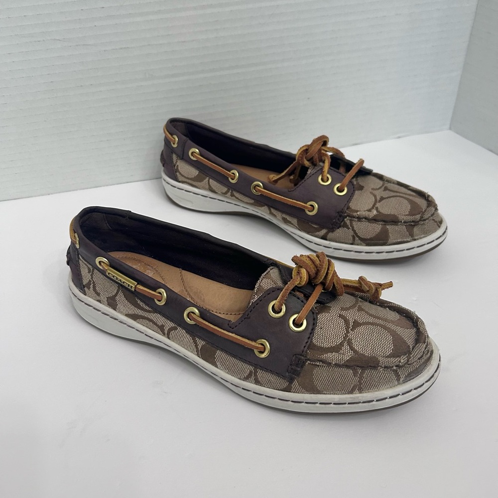 Coach Richelle Brown Logo monogram Patterned Boat Shoes